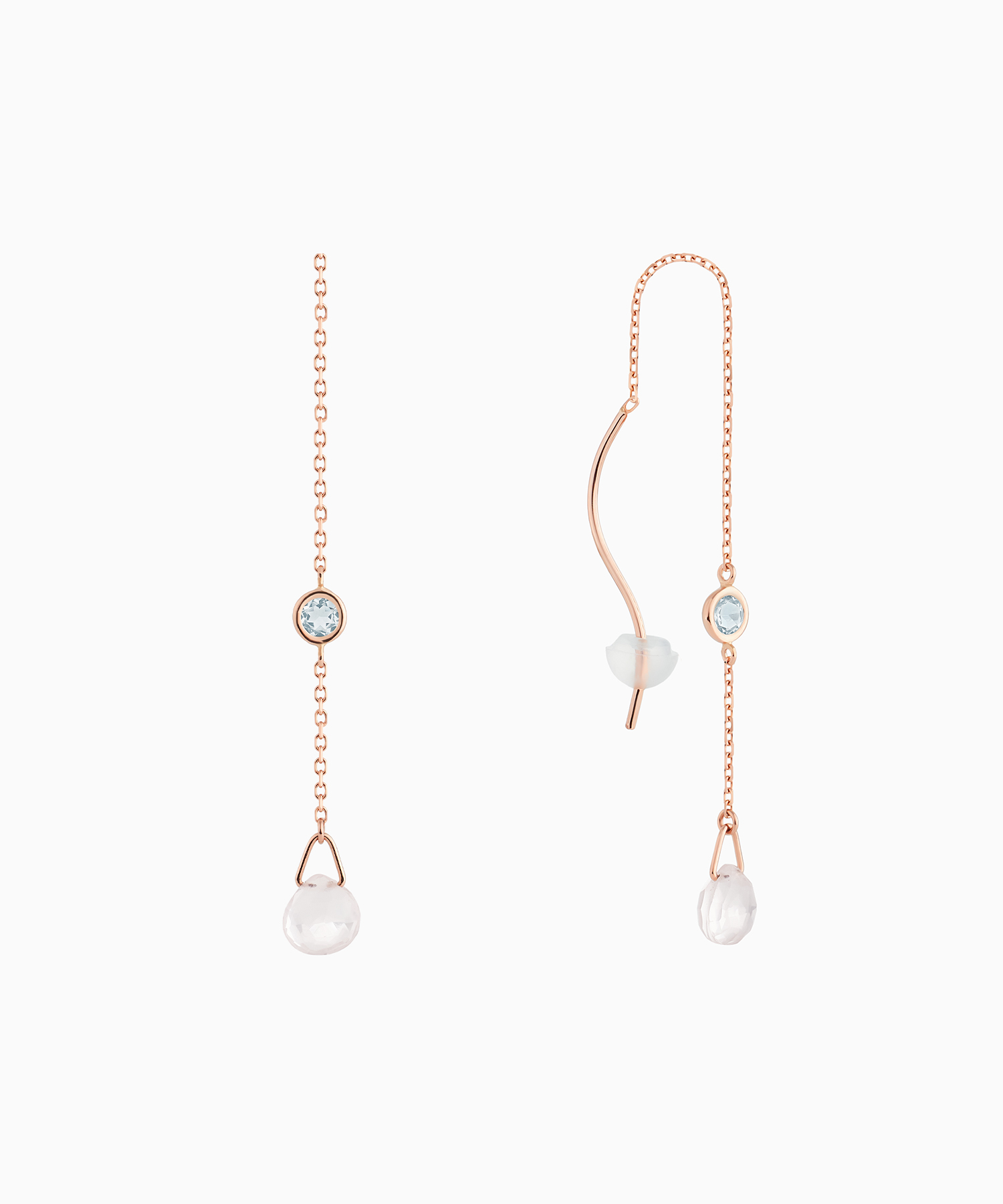 K10PG ローズクォーツ・ブルートパーズ ピアス