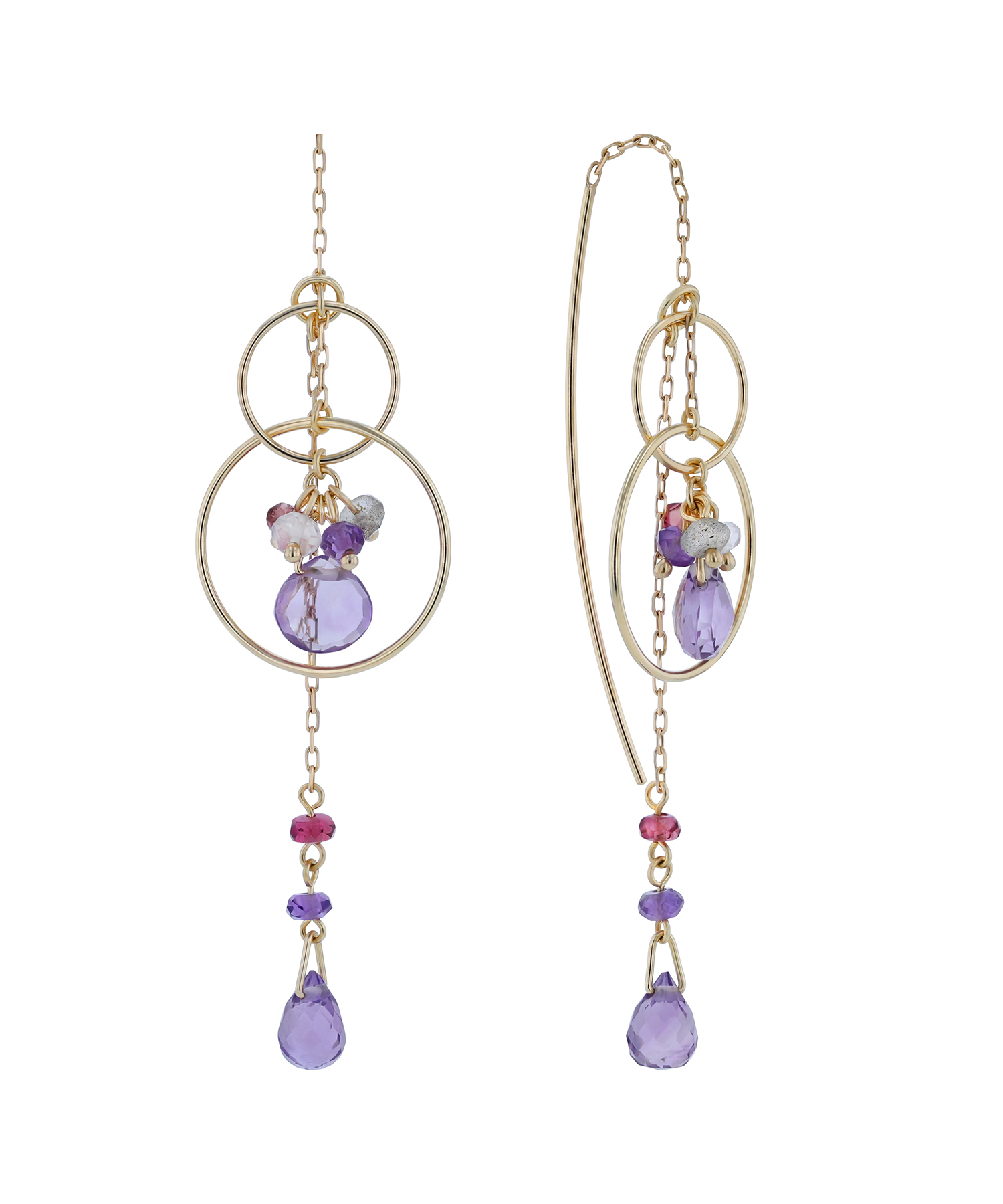 K10YG アメシスト・ピンクトルマリン・ローズクォーツ・ラブラドライト ピアス