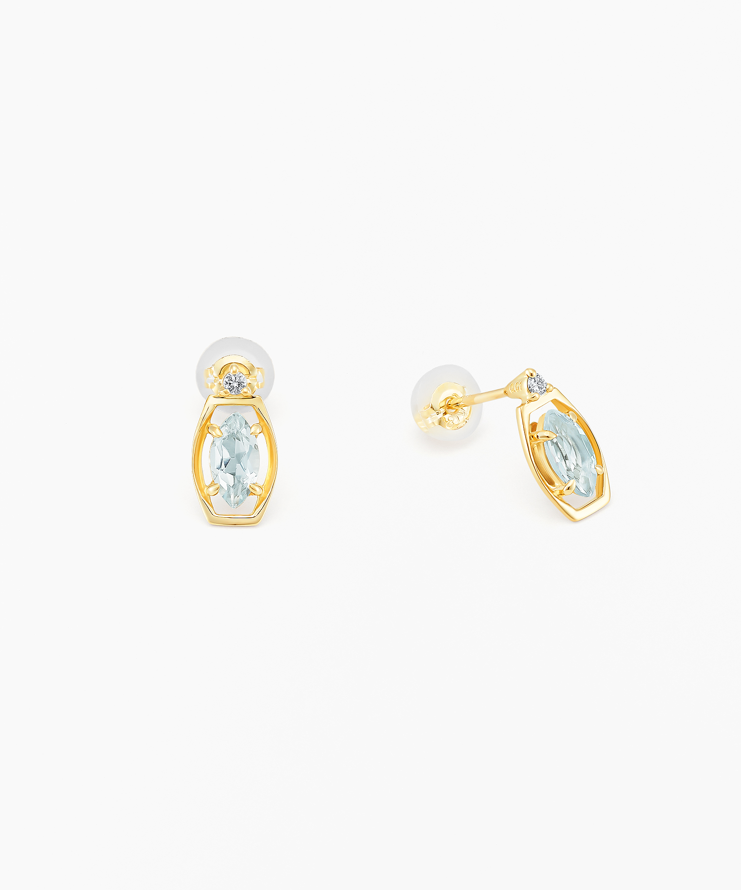 K18YG アクアマリン・ダイヤモンド ピアス