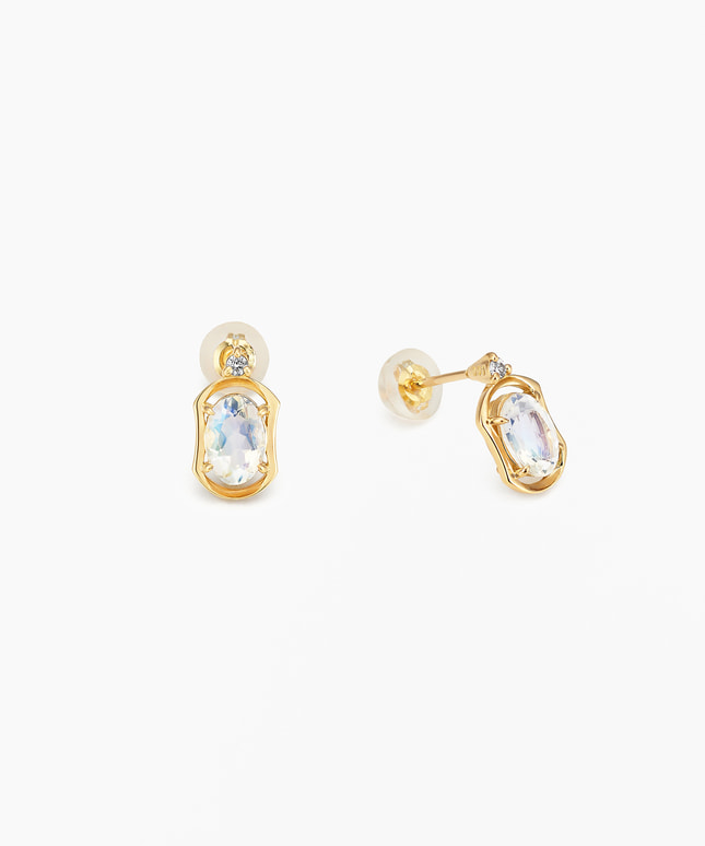 K18YG ムーンストーン・ダイヤモンド ピアス