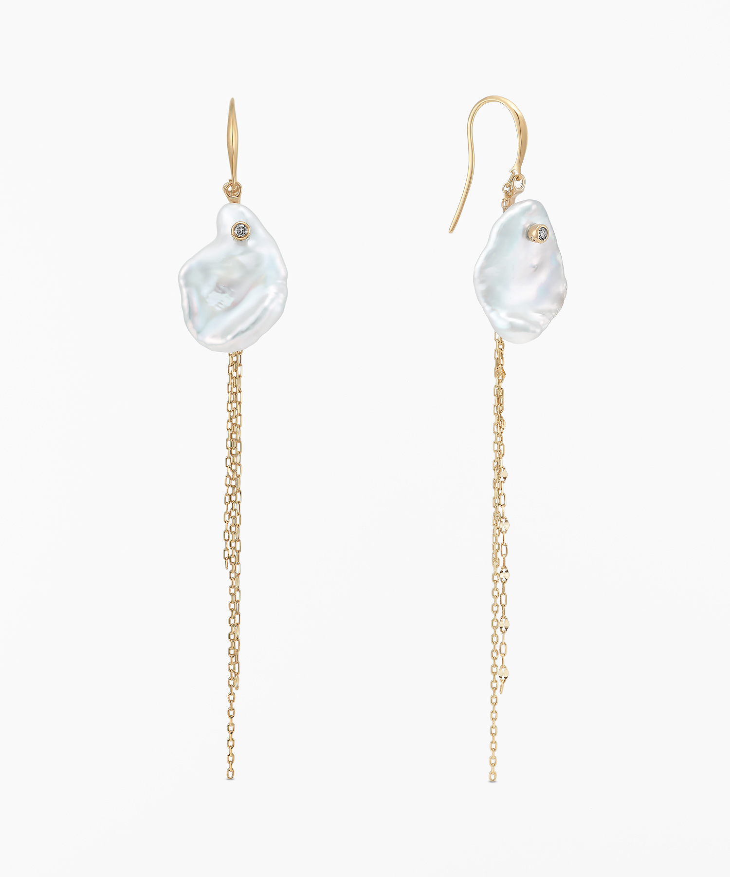 K10YG 淡水パール・ダイヤモンド ピアス