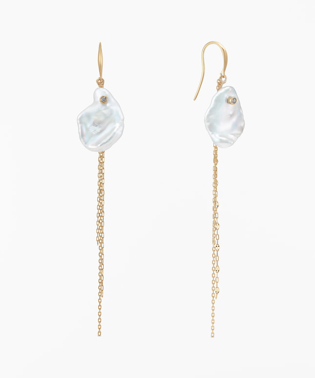 K10YG 淡水パール・ダイヤモンド ピアス