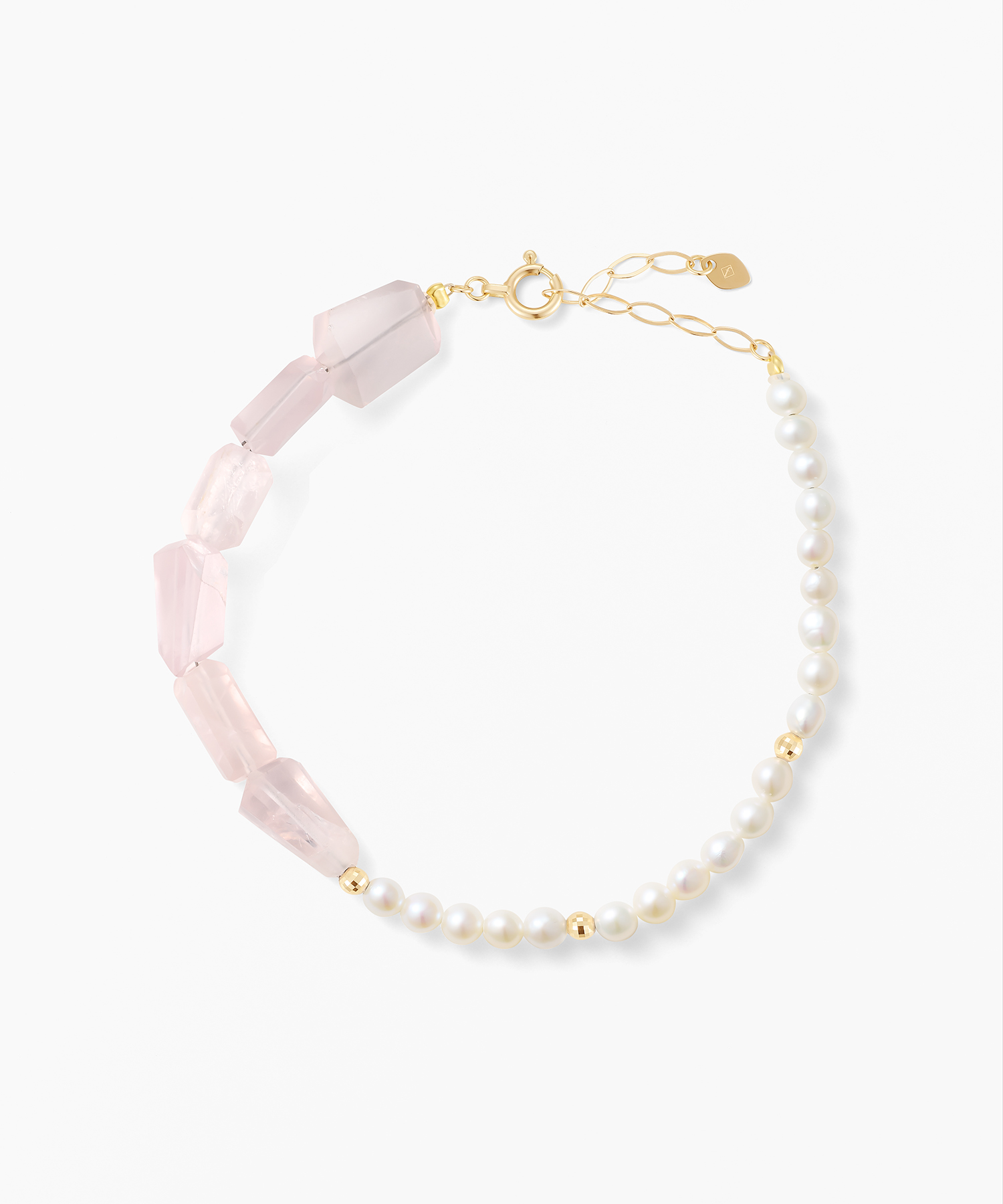 K10YG ローズクォーツ・淡水パール ブレスレット