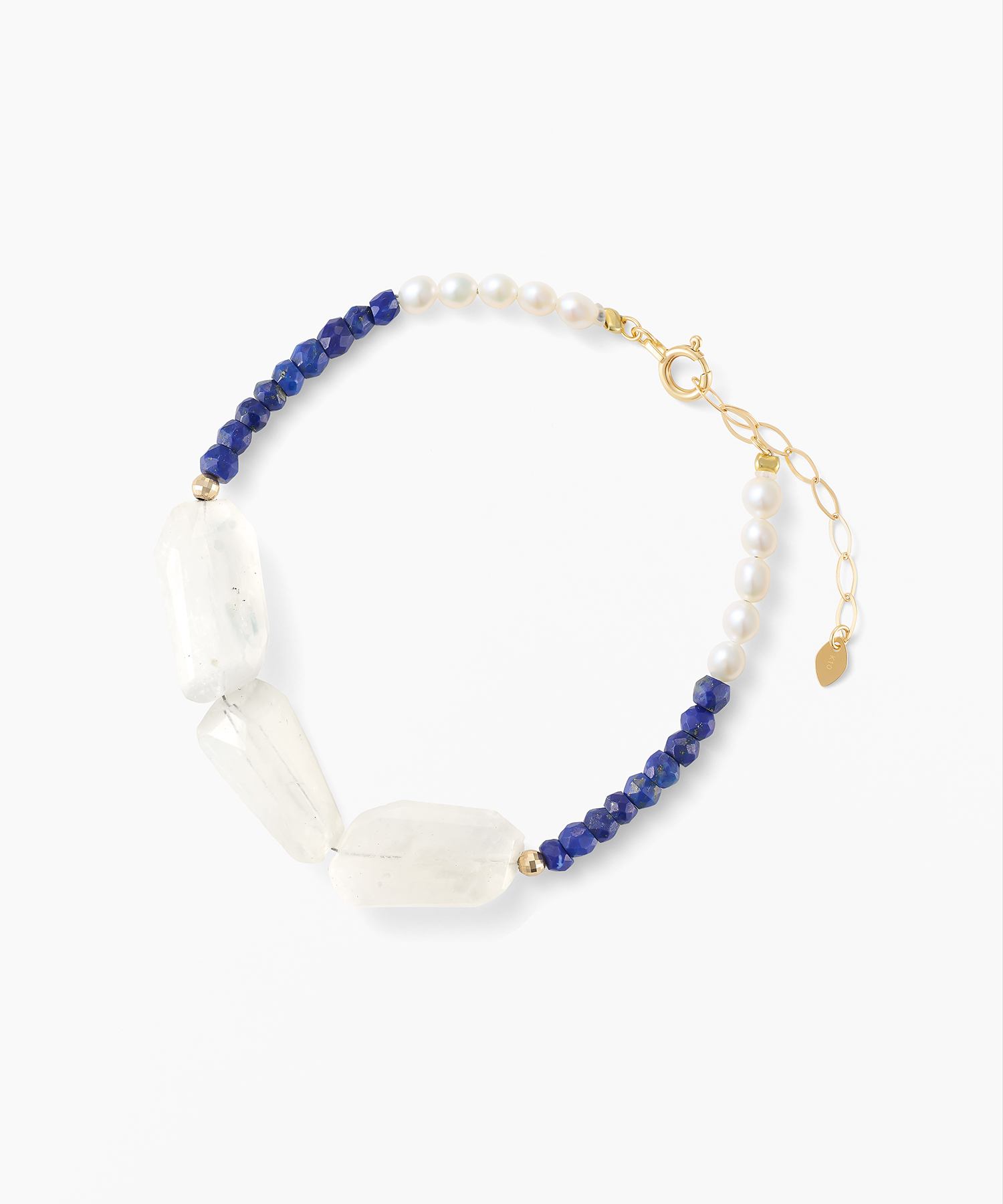 K10YG ロイヤルブルームーンストーン・ラピスラズリ・淡水パール ブレスレット