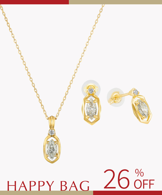 【2026 Happy Bag】K18YG ダイヤモンド ネックレス・ピアス セット