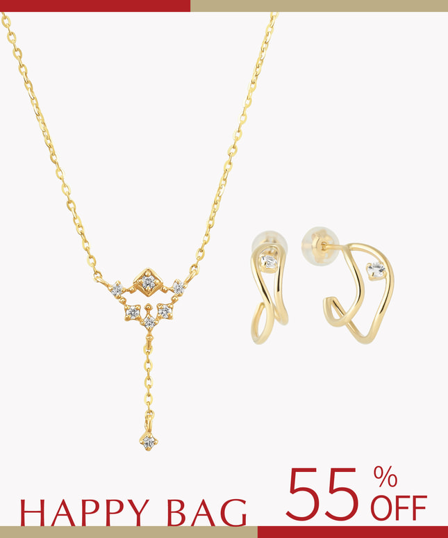 【2026 Happy Bag】K10YG ダイヤモンド ネックレス・トパーズピアス セット