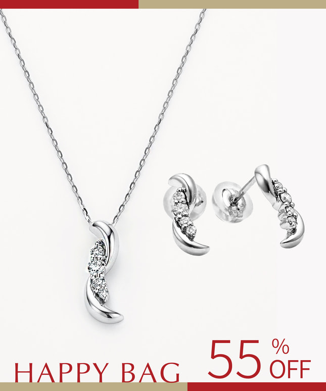 【2026 Happy Bag】K10WG ダイヤモンド ネックレス・ピアス セット